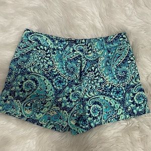 Blue/aqua paisley shorts.